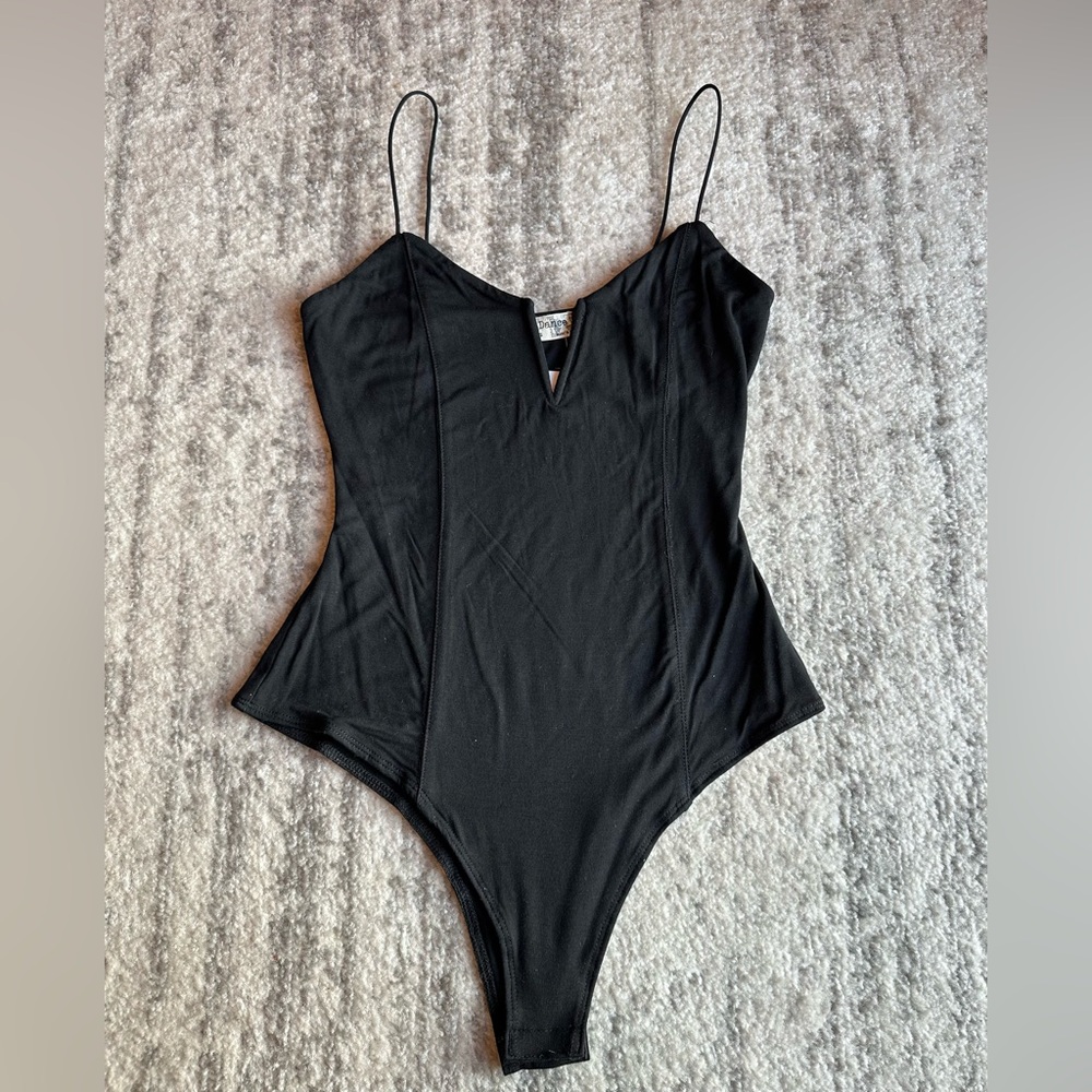 NWT Windsor Black Bodysuit with Notched Neckline and Spaghetti Straps, Size S